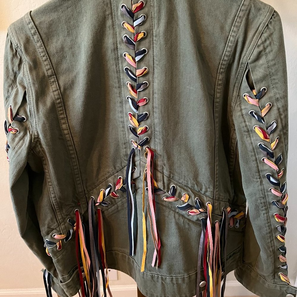 Blank NYC Olive Jacket With Multicolor Laced String Detail